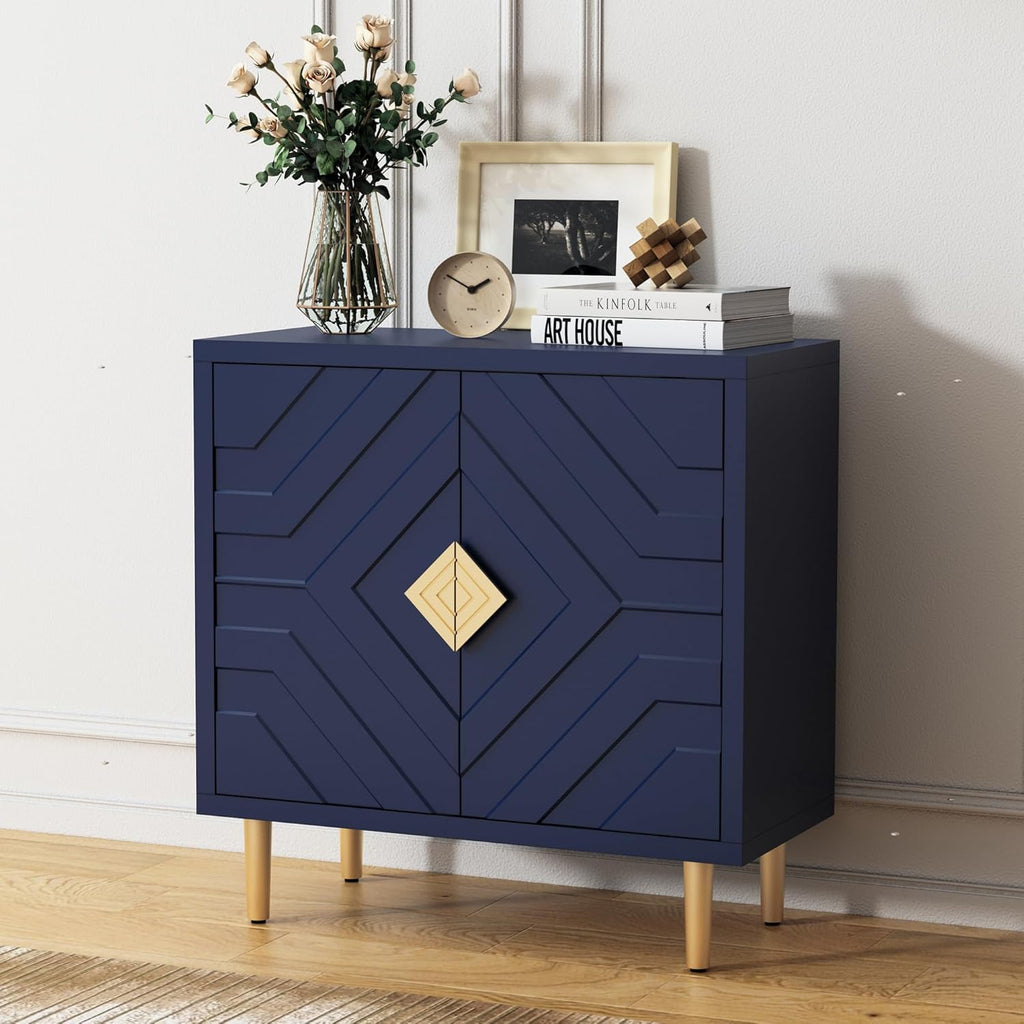 HLR Sideboard Storage Cabinet with 2 Doors, Accent Cabinet with Decorative Embossed Pattern Doors, Sideboard Buffet for Living Room, Kitchen, Dining Room, Hallway