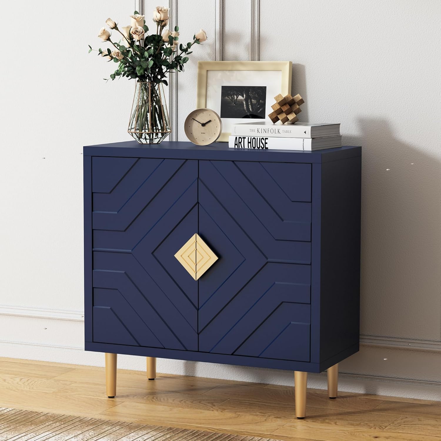 HLR Sideboard Storage Cabinet with 2 Doors, Accent Cabinet with Decorative Embossed Pattern Doors, Sideboard Buffet for Living Room, Kitchen, Dining Room, Hallway