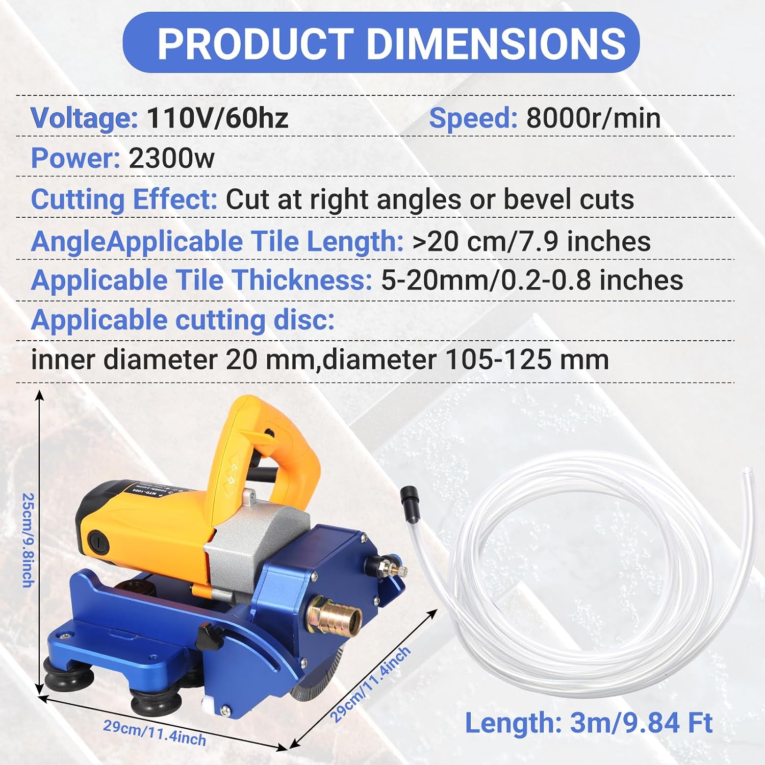 Electric Orbital Tile Cutter, 2300W Angle Grinder 8000RPM, 71' Cutting Length, Wet & Dry Blades, Bevel & Chamfer, Dual 1.05m Tracks with Suction Cups & Clamps, Water Pump & Tool Bag