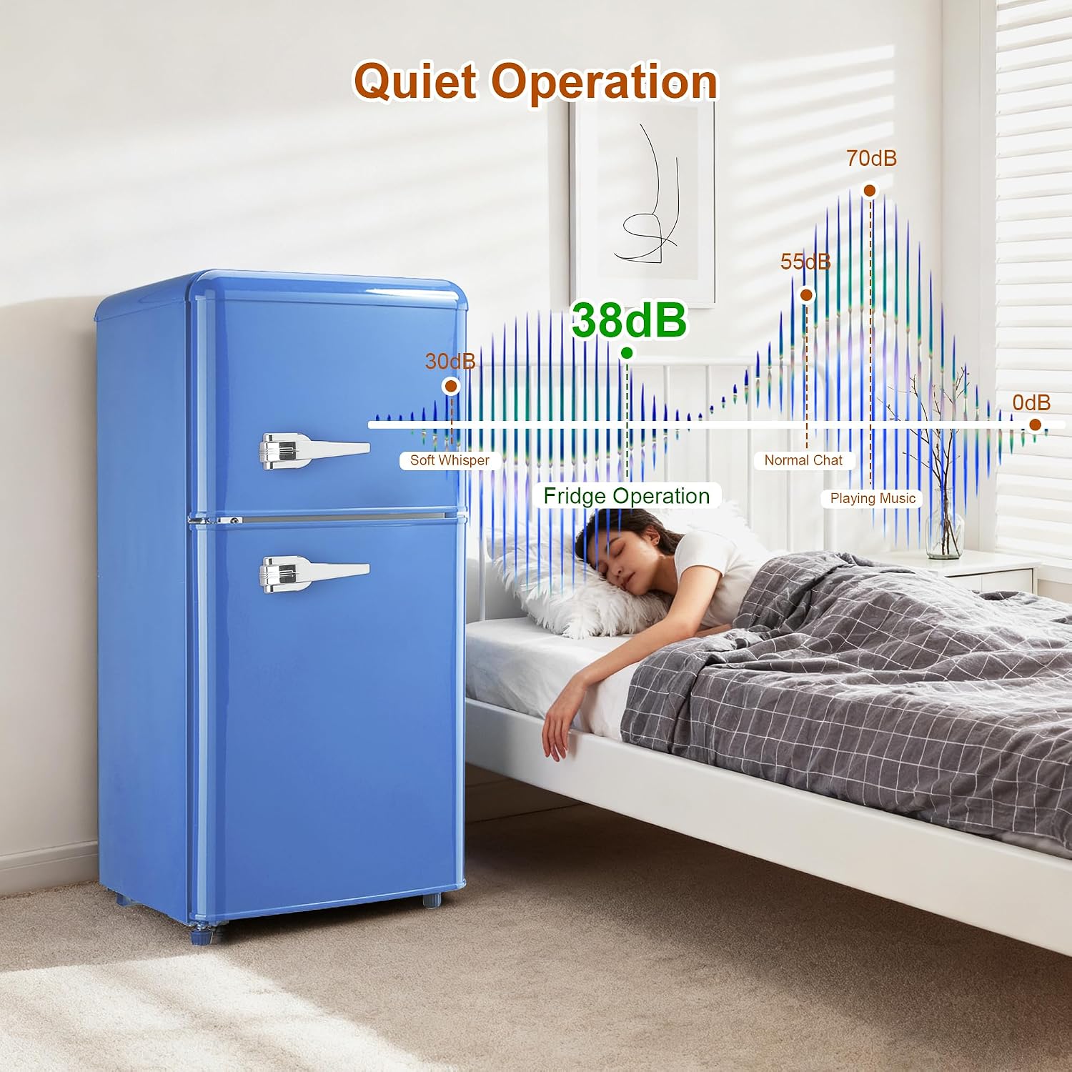 Retro Mini Fridge with Freezer 3.5 Cu. Ft, Small Refrigerator with 7 Level Adjustable Thermostat, Compact Classic Dual Door Fridge Removable Glass Shelves for Apartments, Dorm, Office, Blue