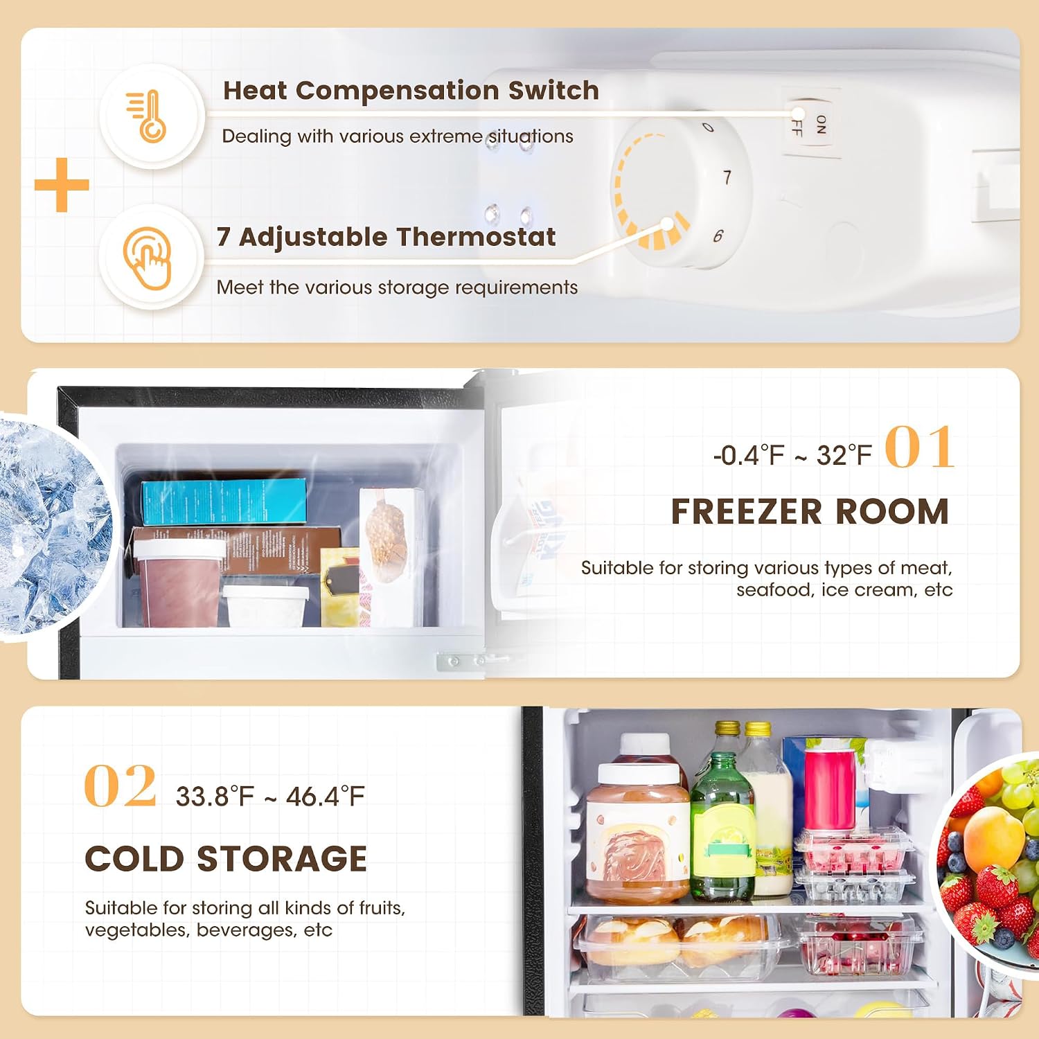 Manastin 3.5 Cu.Ft Mini Fridge with Freezer, Small Refrigerator with 2 Doors for Kitchen, Dorm, Office and Bedroom, Mini Refrigerator with Adjustable Shelves (Black)