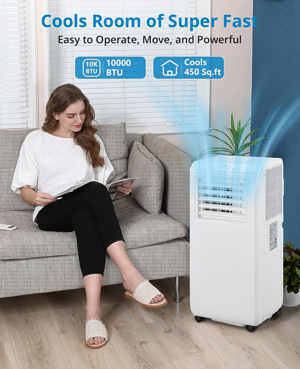 Takywep Portable Air Conditioner 10000 BTU, Portable AC Unit with Remote Control, Energy-Efficient Cooling for 450 Sq.ft Spaces, 3in1 Portable AC with Dehumidifier, Cooling & Fan Mode for Bedroom Room