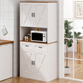 71' Kitchen Pantry Storage Cabinet, Kitchen Hutch with Microwave Stand and Adjustable Shelves Freestanding Cupboard for Dining Living Room, White