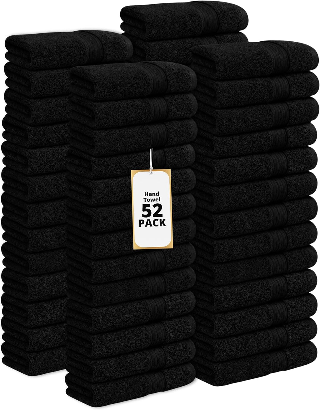 Ample Decor 100% Cotton Hand Towels 18x28 Inches, 600 GSM, Soft & Absorbent, Set of 52, Black
