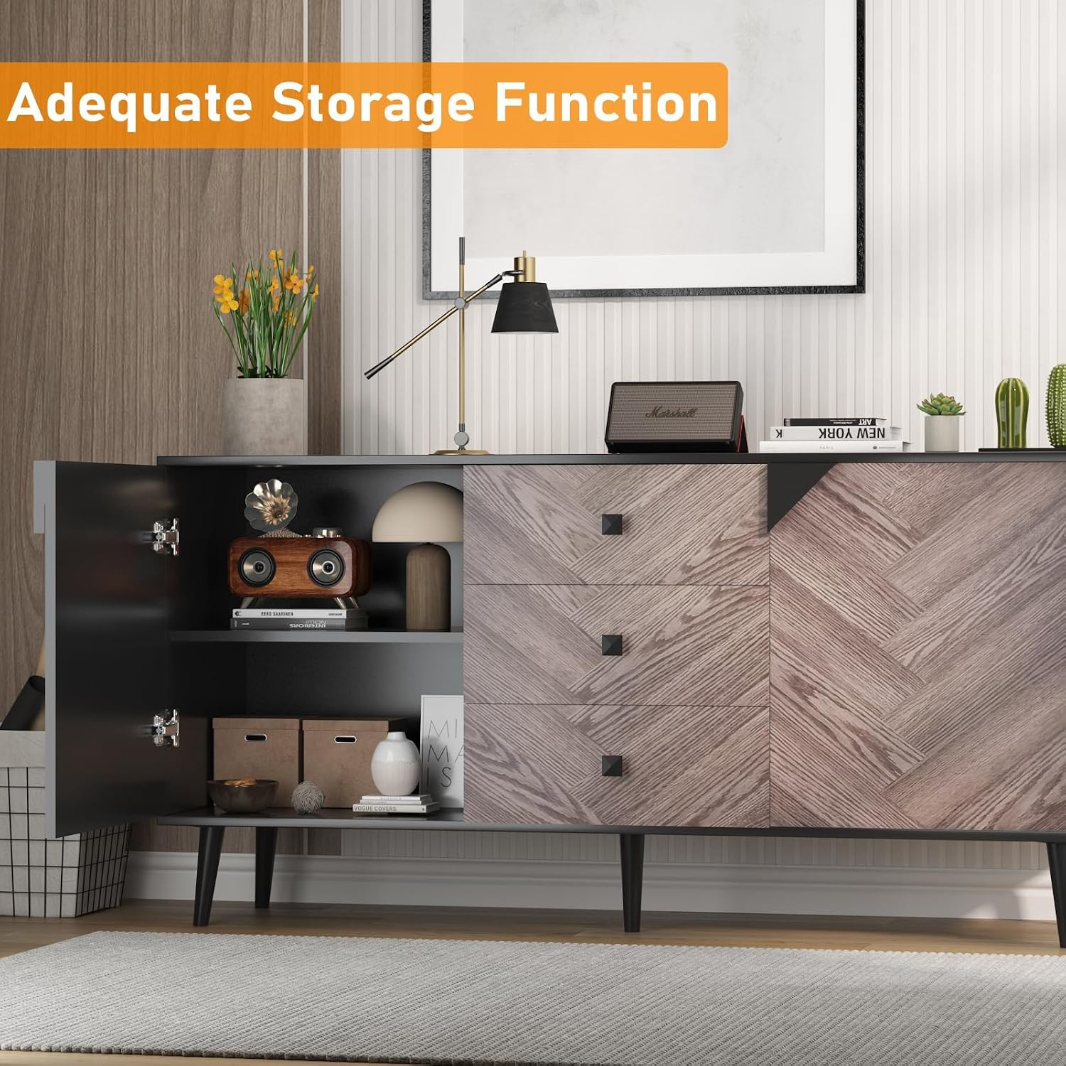 Large Storage Cabinet with Shelves & Doors, Sideboard Buffet Cabinet with Drawer, Entryway Cabinets, Accent Cabinets for Living Room, Dining Room, Entryway