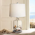 360 Lighting Coastal Country Style Accent 3-Way Table Lamp with Table Top Dimmer 21.75' High Clear Glass White Fabric Drum Shade for Living Room Bedroom House Bedside Nightstand Home Office Family