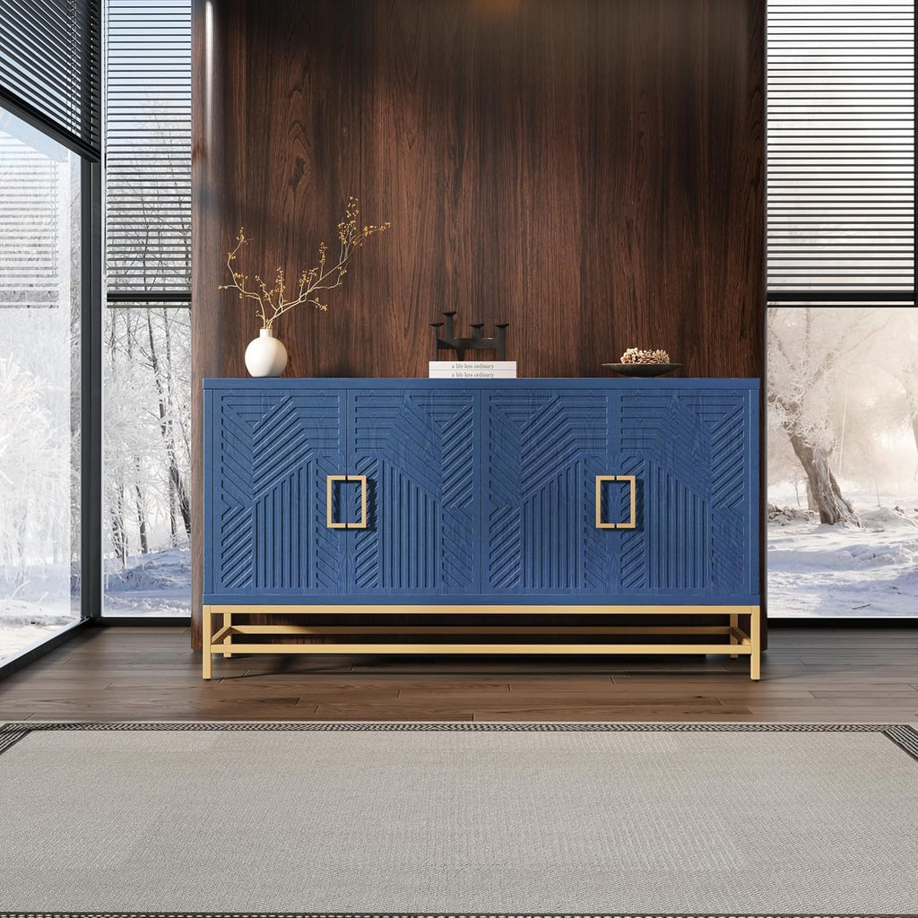 Virubi 60' Sideboard Buffet Cabinet with Storage,Doors& Gold Handles, Wood Modern Sideboard Accent Cabinet,Console Table for Living Room,Hallway,Entryway (Navy Blue)