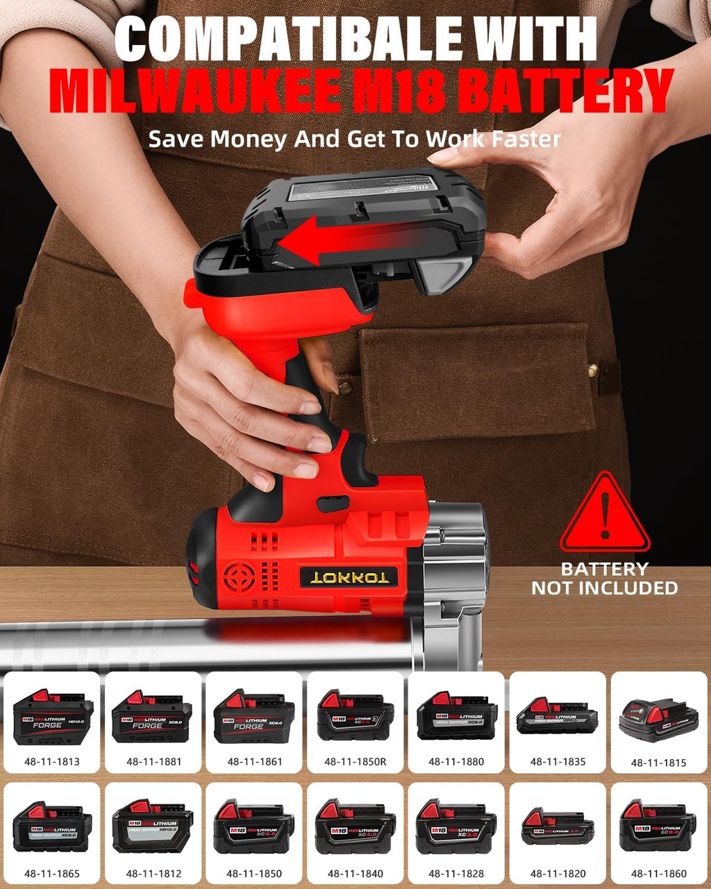 Electric Grease Gun, Cordless Grease Gun Compatible with Milwauke M18 Battery, 12000 PSI with LED Light, 12' Hose & 6' Couplers (Tool Only)