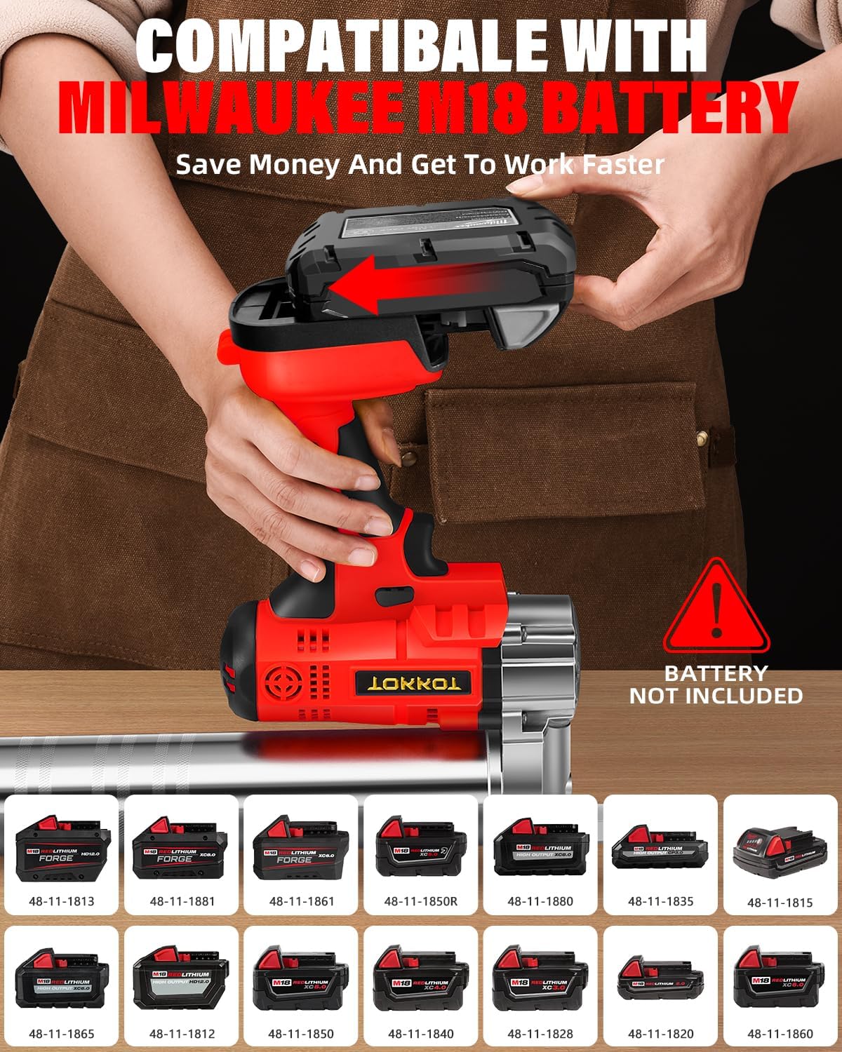 Electric Grease Gun, Cordless Grease Gun Compatible with Milwauke M18 Battery, 12000 PSI with LED Light, 12' Hose & 6' Couplers (Tool Only)