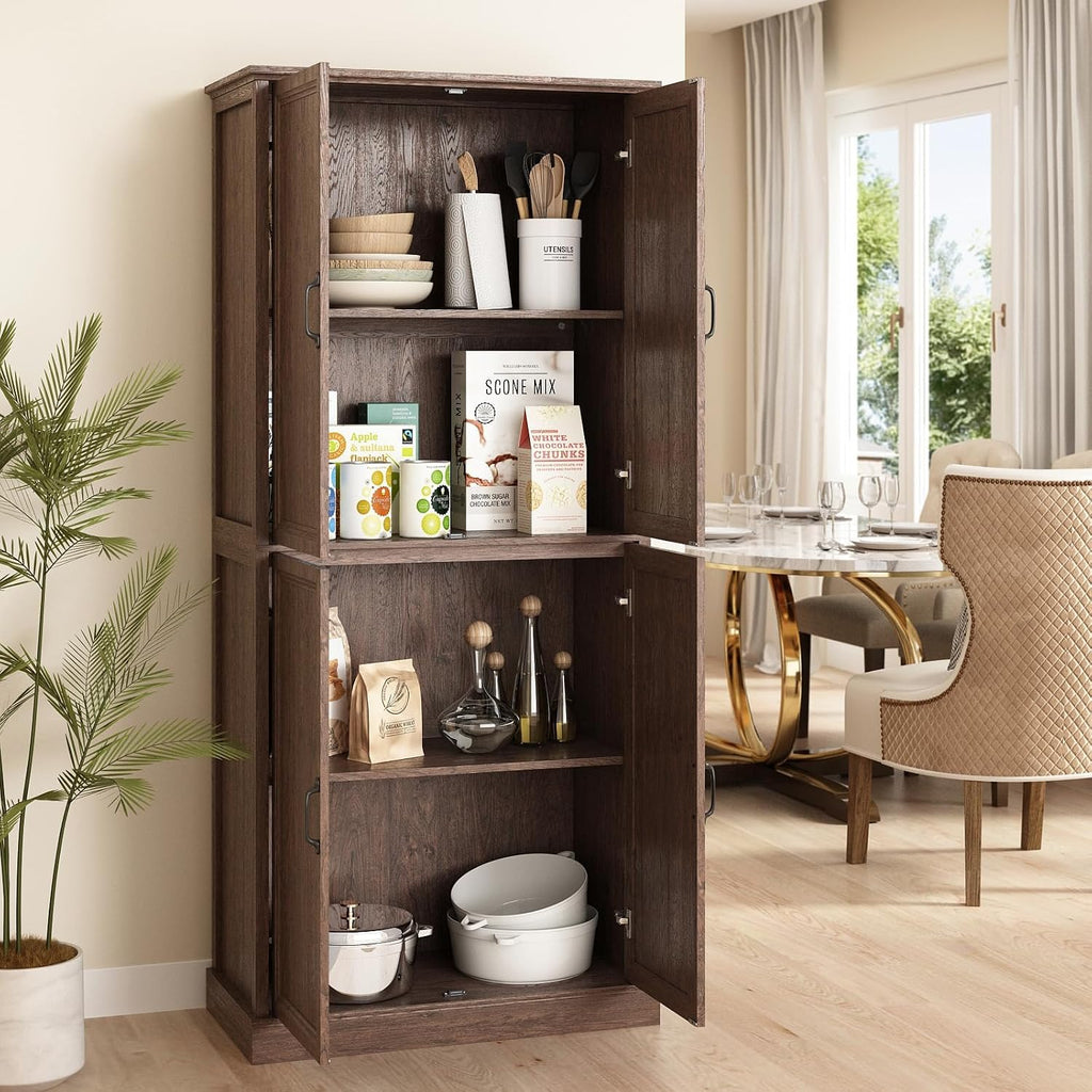 Tradare 71'' Tall Pantry Cabinet Set of 3, Farmhouse Kitchen Pantry Storage Cabinet with Barn Door and Adjustable Shelves, Rustic Wood Freestanding Cupboard for Kitchen, Dining Room, Brown