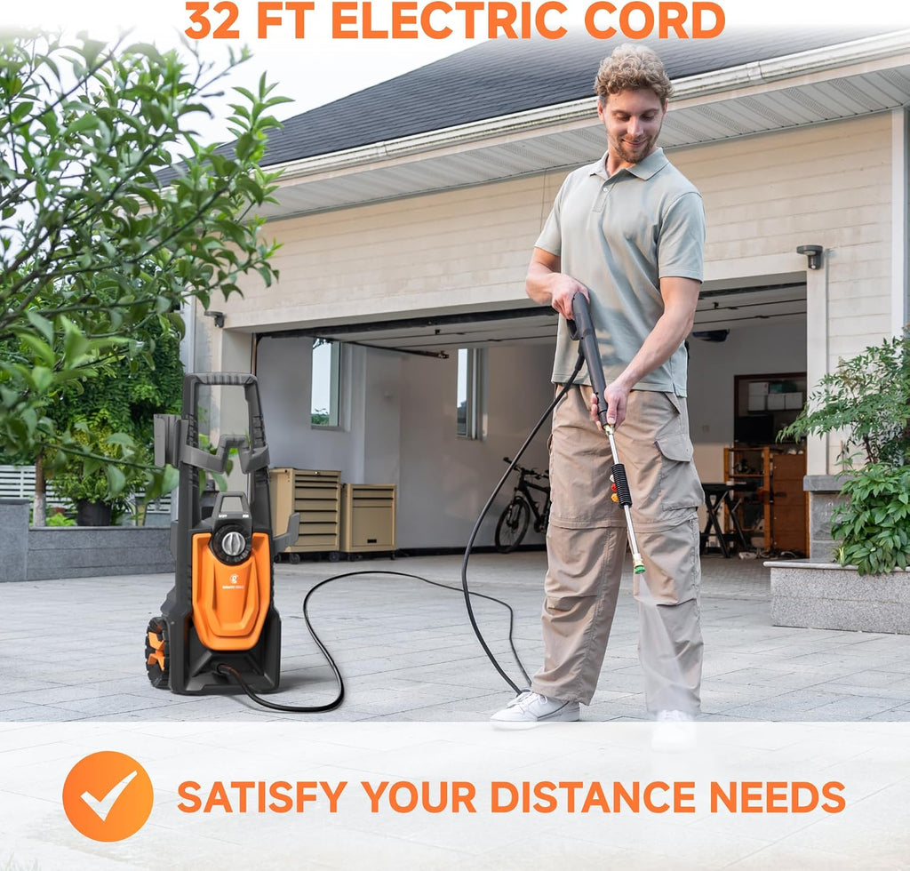 Giraffe Tools Pressure Washer, Max 2400 PSI, 2.3 GPM Electric Power Washer with 4 Quick-Connect Nozzles, Foam Cannon for Cars/Patios/Driveways/Fences, 35 ft