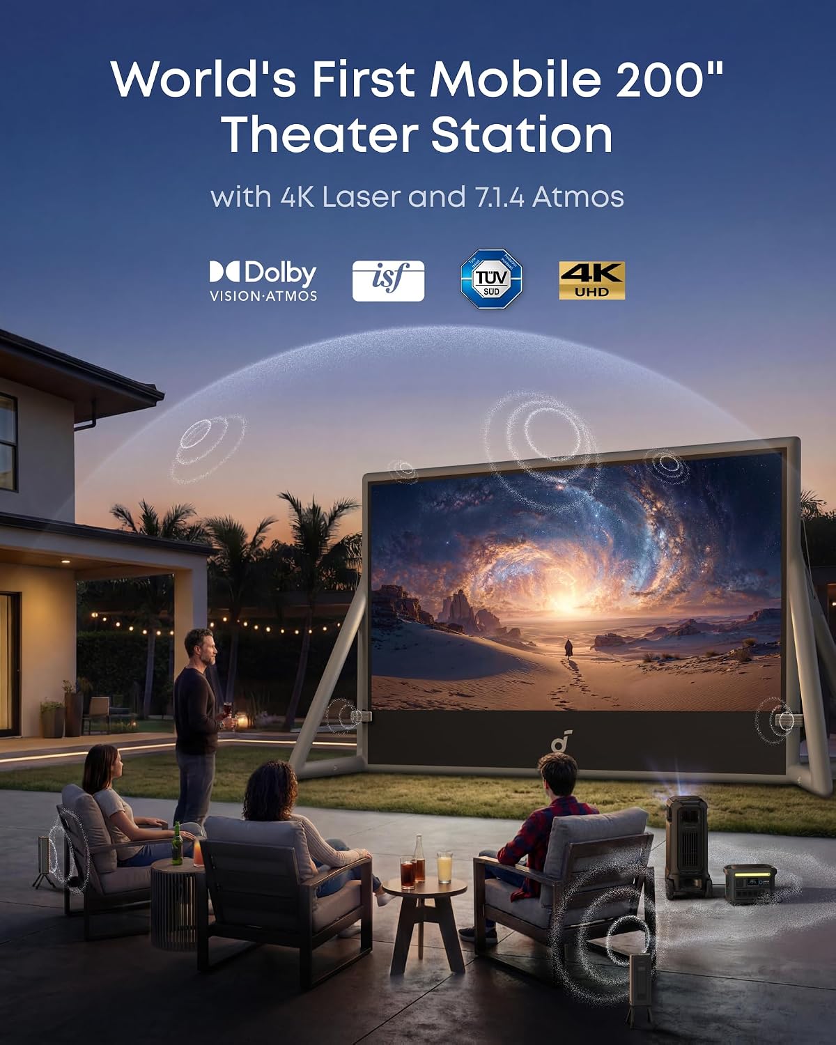 soundcore Nebula X1 Pro Mobile Theater: 4K Triple Laser Projector with 200' Silent Inflatable Screen, 3500 ANSI Lumens, 7.1.4 Dolby Atmos, 56000:1 Contrast, Wireless Battery Pump, Wind-Resistant