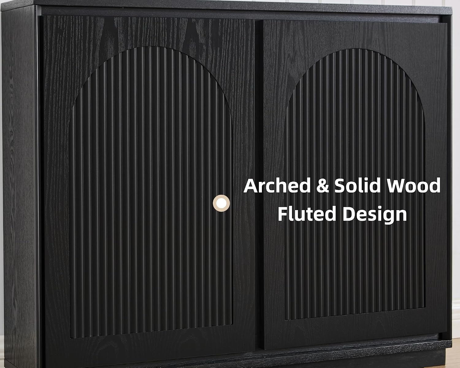LKTART 39' Black Narrow Sideboard Buffet,Small Credenza Storage Cabinet | Black Sideboard Buffet Cabinet with Arched Solid Wood Doors;Slim Entryway Cabinet for Hallway;Mid Century Modern Thin Cabinet