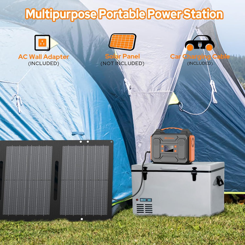 Portable Solar Power Generator with Panel, 300W Power Station with Portable Solar Panel 40W, 110V AC Outlet Camping 100W Solar Power Bank Battery Pack for Laptop Smart Device RV Outdoor Power Outage