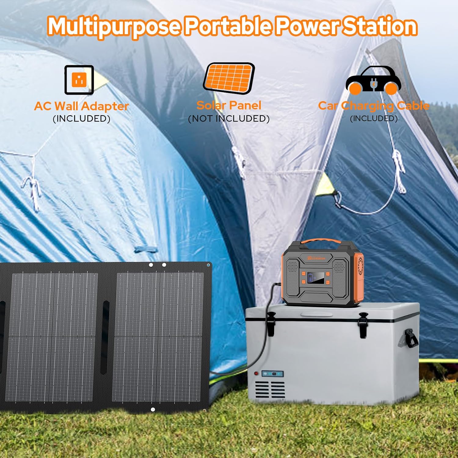 Portable Solar Power Generator with Panel, 300W Power Station with Portable Solar Panel 40W, 110V AC Outlet Camping 100W Solar Power Bank Battery Pack for Laptop Smart Device RV Outdoor Power Outage