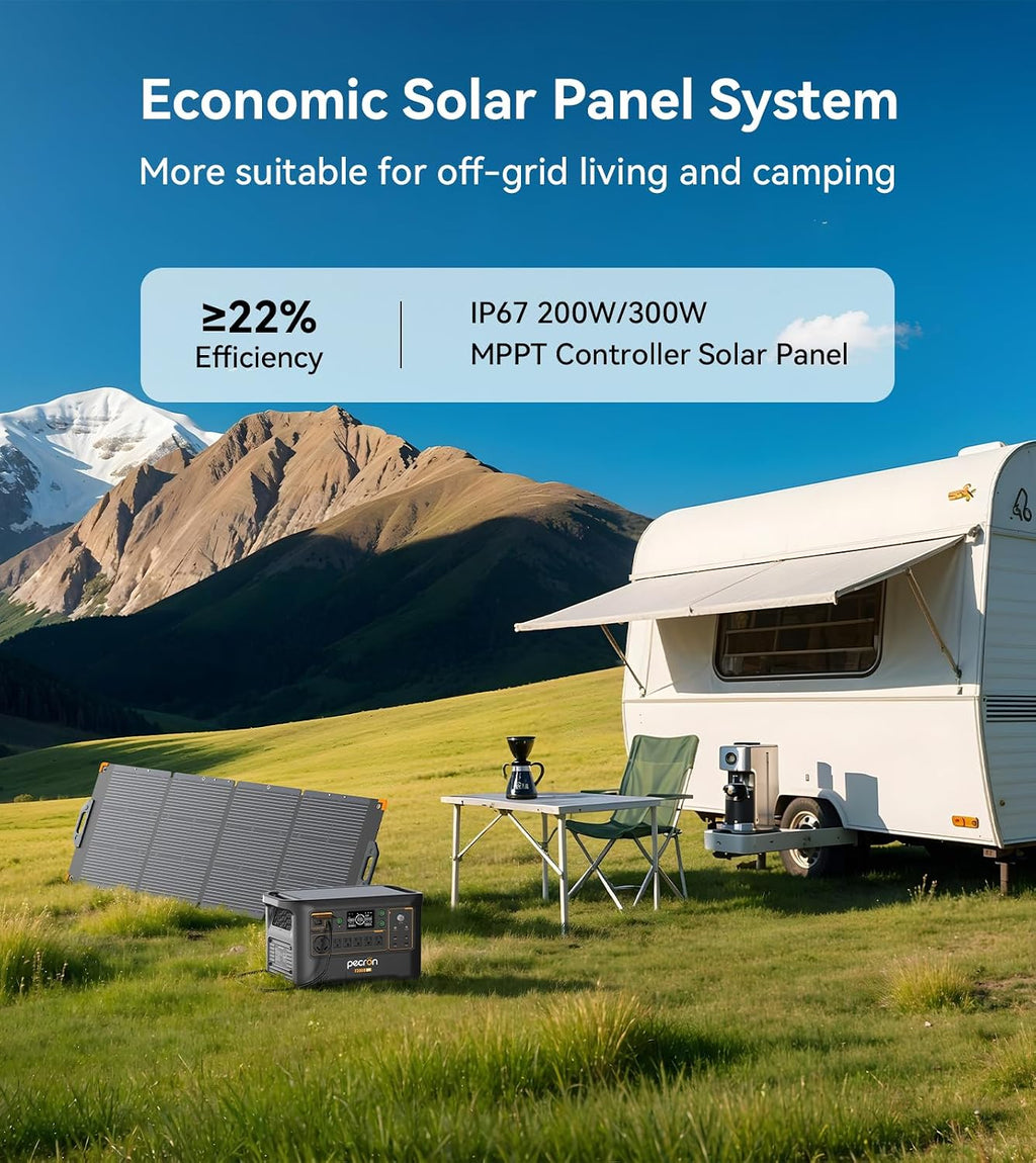 PECRON Portable Power Station F3000LFP with 3840Wh Extra Battery, 200W Solar Panel*3, 3072Wh Solar Camping Generator, 3600W Solar Generator for RV, Home Use, CPAP