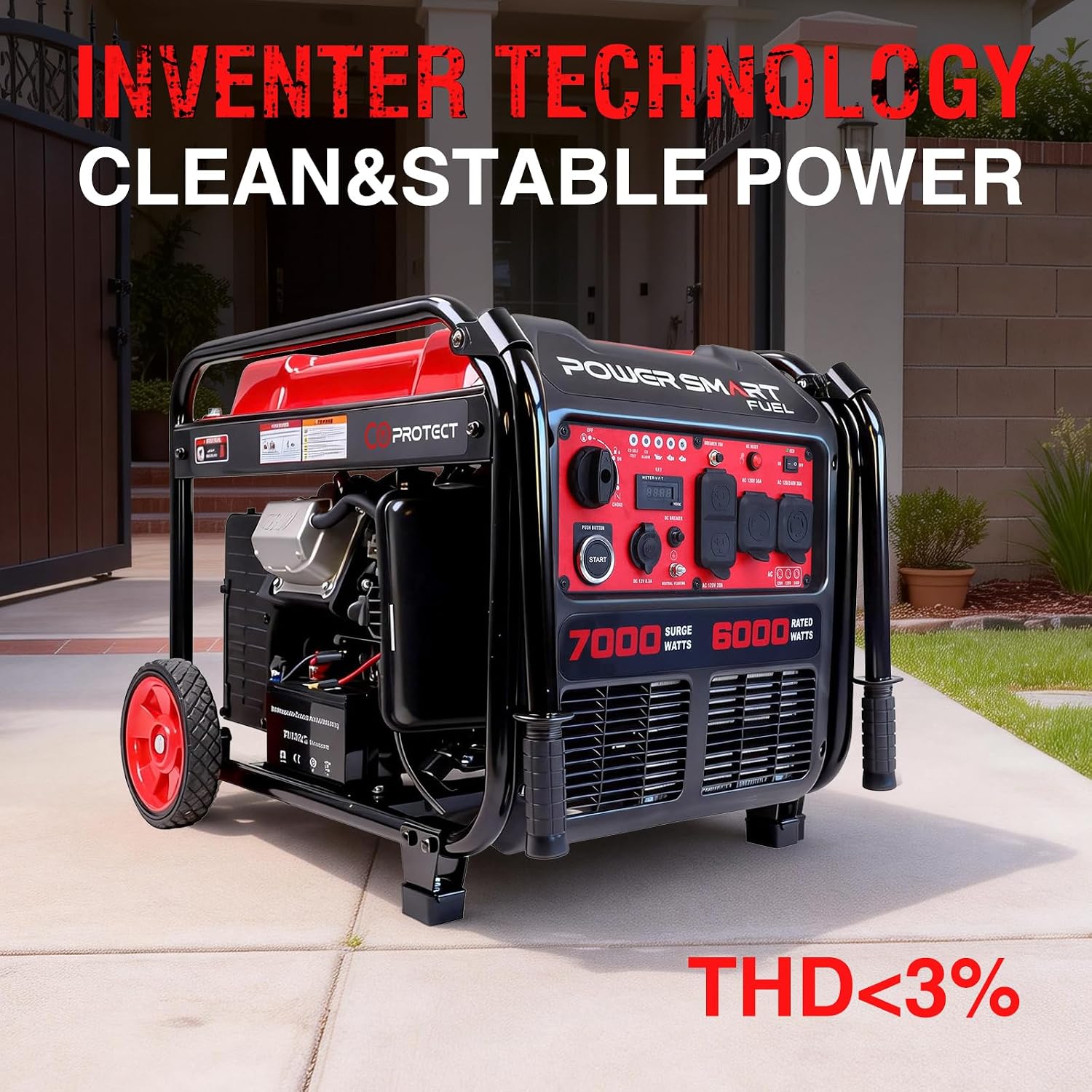 PowerSmart 7000-Watt Open Frame Inverter Generator, Electric Start Portable Generator for Home Backup & RV Camping - Gas Powered, 120V/240V Dual Voltage, Clean Power for Sensitive Electronics(PS5055C)