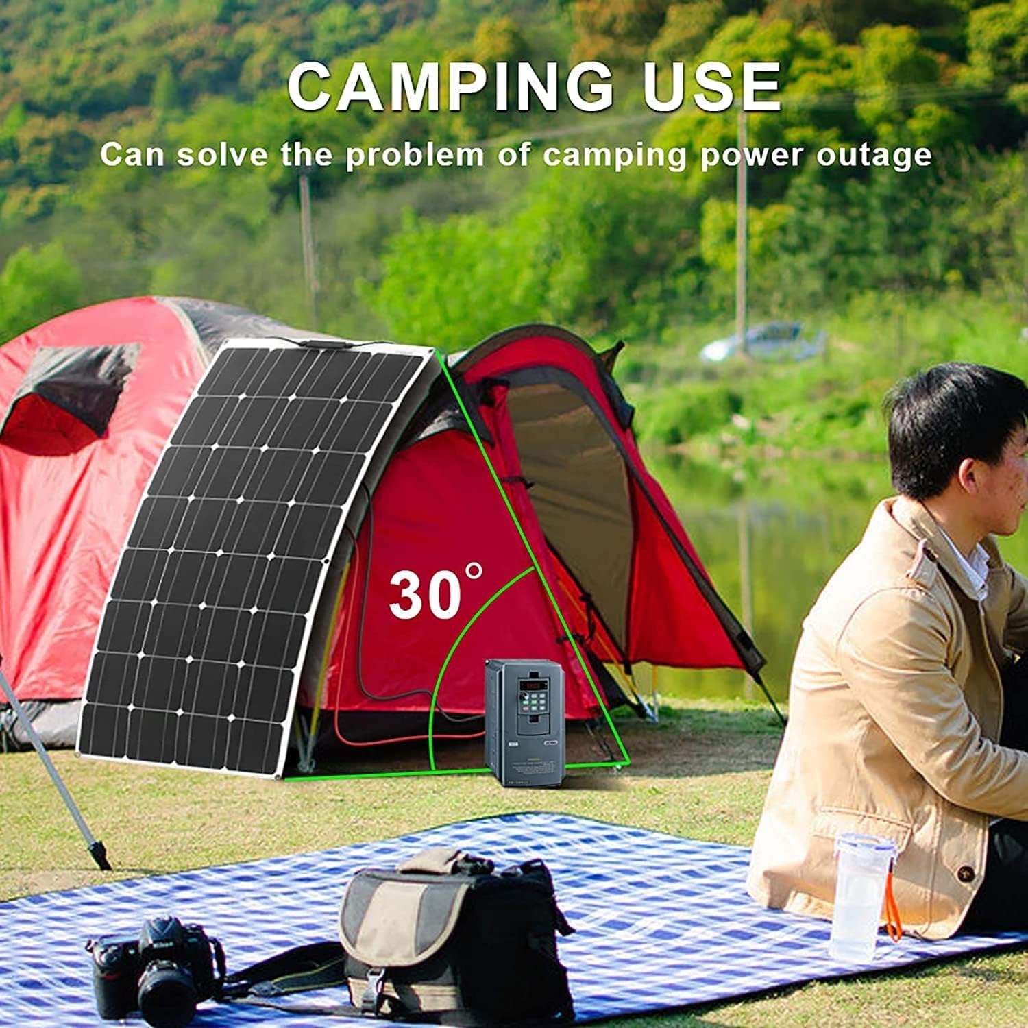 Portable Solar Panels 4pcs 100W Flexible Solar Panels Kits with 60A Controller, 18 Volt Monocrystalline Solar Panel Module for Off Grid PV Power for Home, Camping, Boat