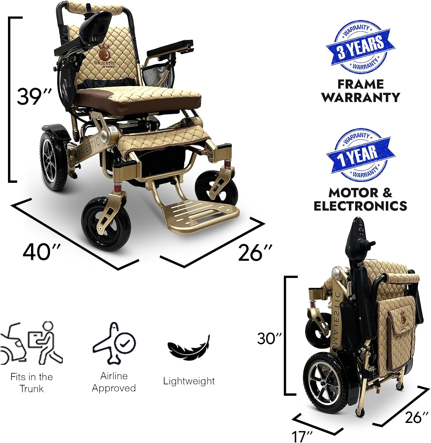 Electric Wheelchairs for Adults, 350 lbs Capacity, Up to 13 Miles Range, Lightweight Wheelchair for Seniors,Remote Controlled Wheel Chair, All Terrain, Airline and Cruise Approved, IQ-7000 by Majestic