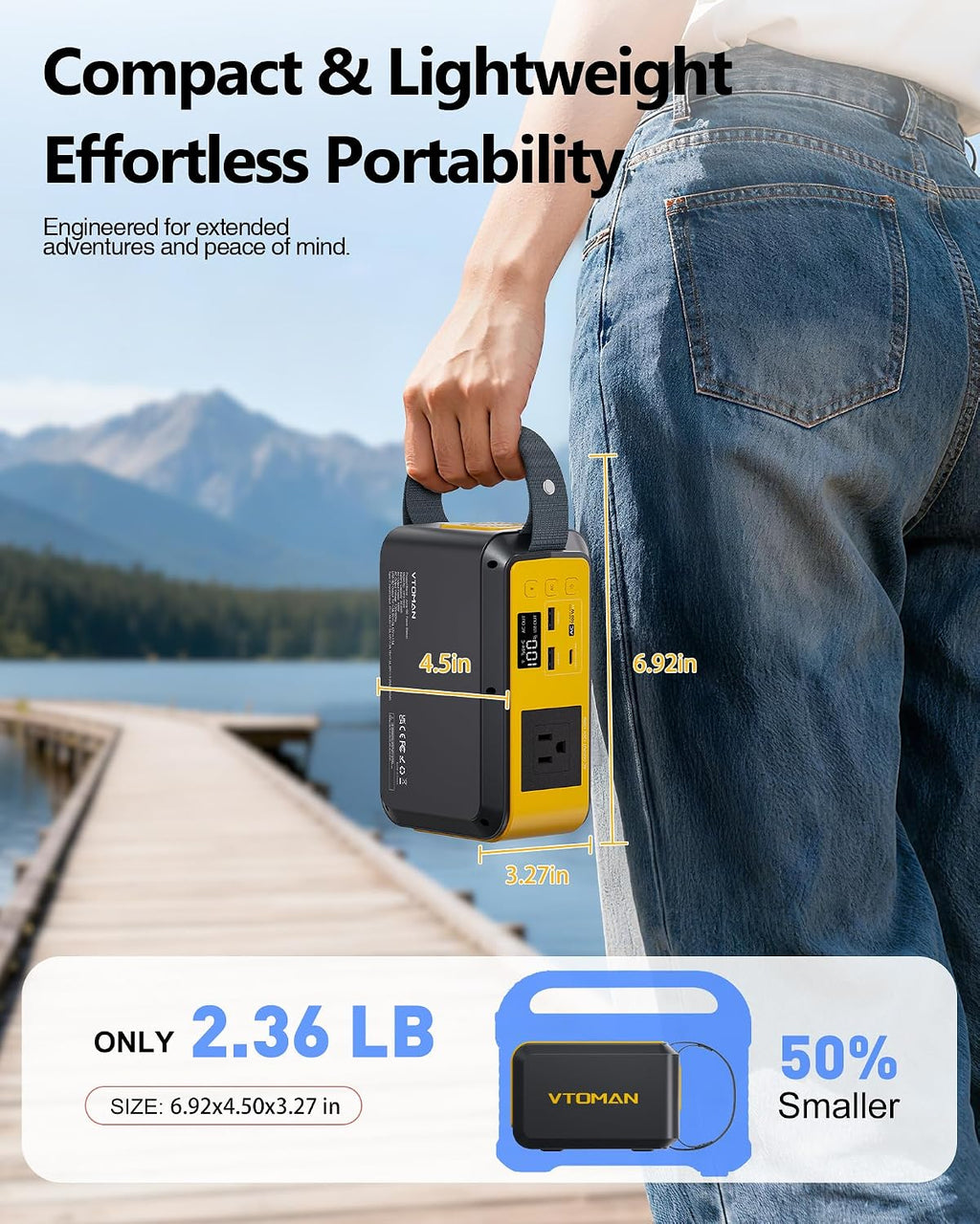 VTOMAN Jump100 88.8Wh/100W+Jump 600X 299Wh/600W Portable Power Station, LiFePO4 Battery Solar Generator for Camping, Hiking, Fishing, Home Backup