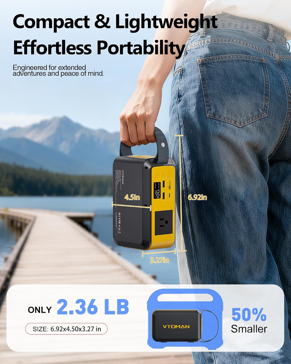 VTOMAN Jump100 88.8Wh/100W+Jump 600X 299Wh/600W Portable Power Station, LiFePO4 Battery Solar Generator for Camping, Hiking, Fishing, Home Backup