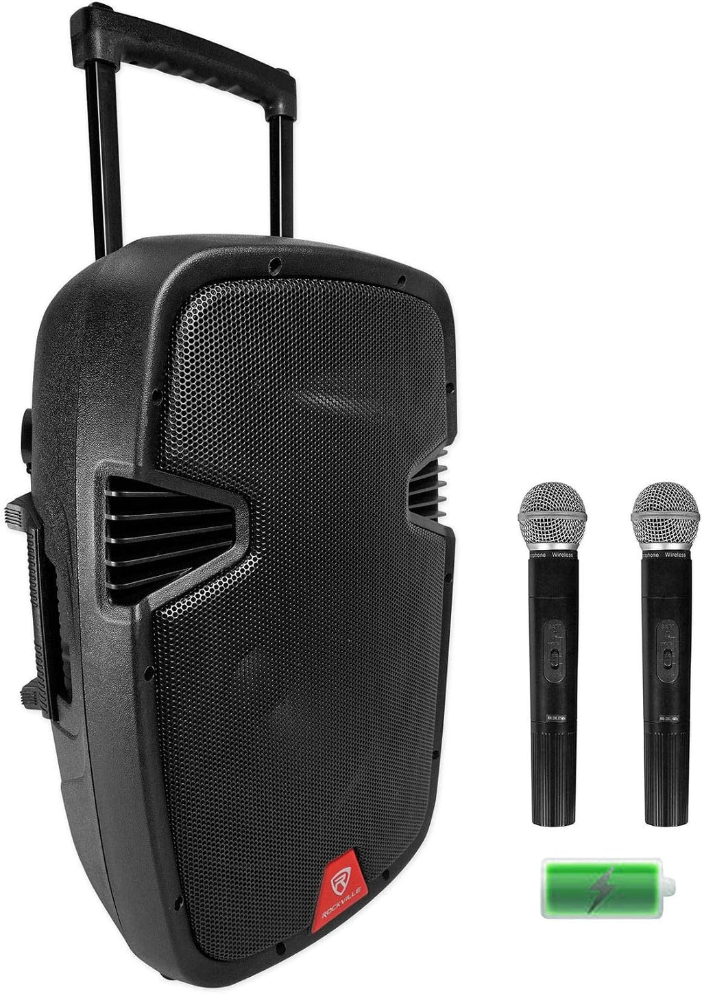 Rockville RAM12BT 12' Rechargable Powered 600W PA Speaker, 2 Mics, Bluetooth