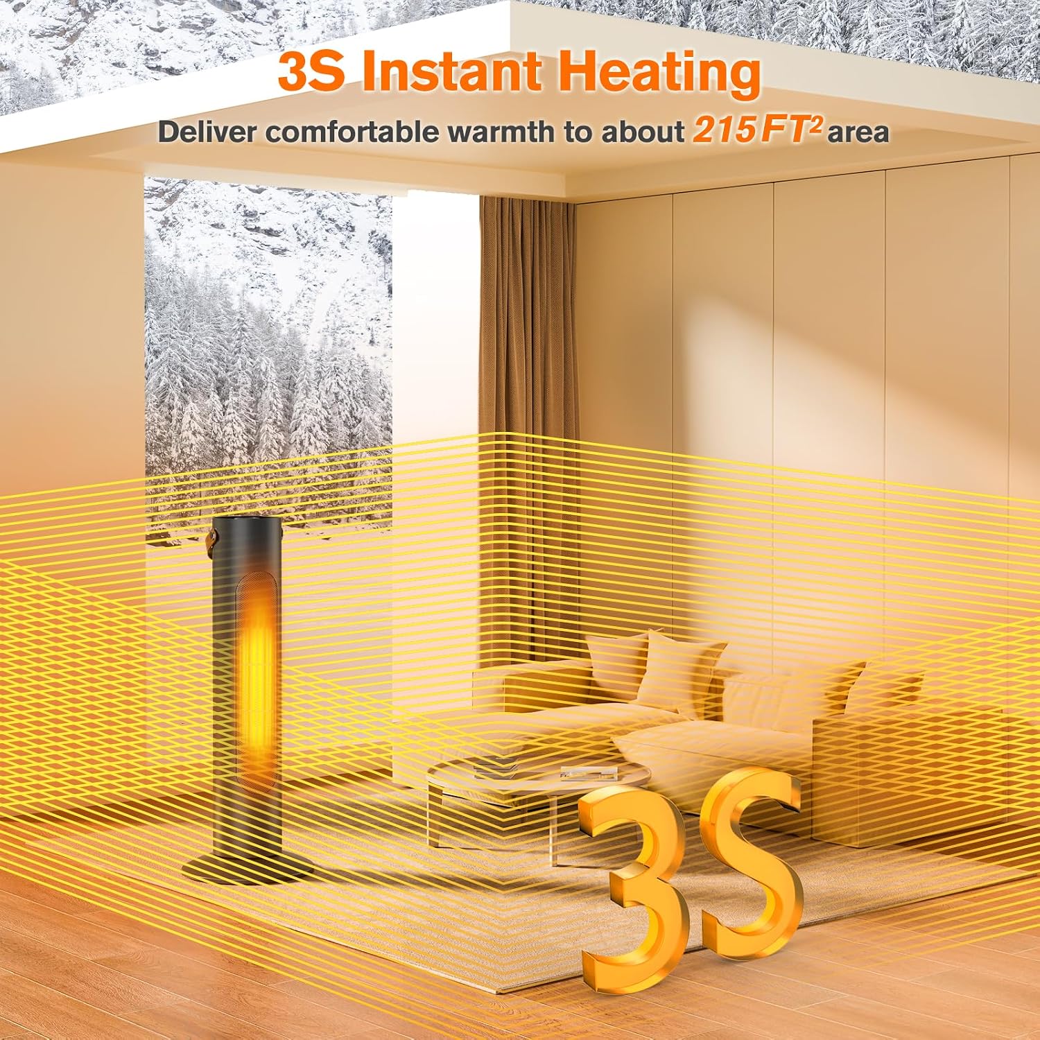 2-IN-1 Tower Heater And Fan Combo, 25' Electric Space Heaters For Indoor Use, 70°Oscillating, 2S Instant Heating, 1500W, 3 Heating & Fan Modes,Electric Portable Heater For BedroomOfficeHome, Black