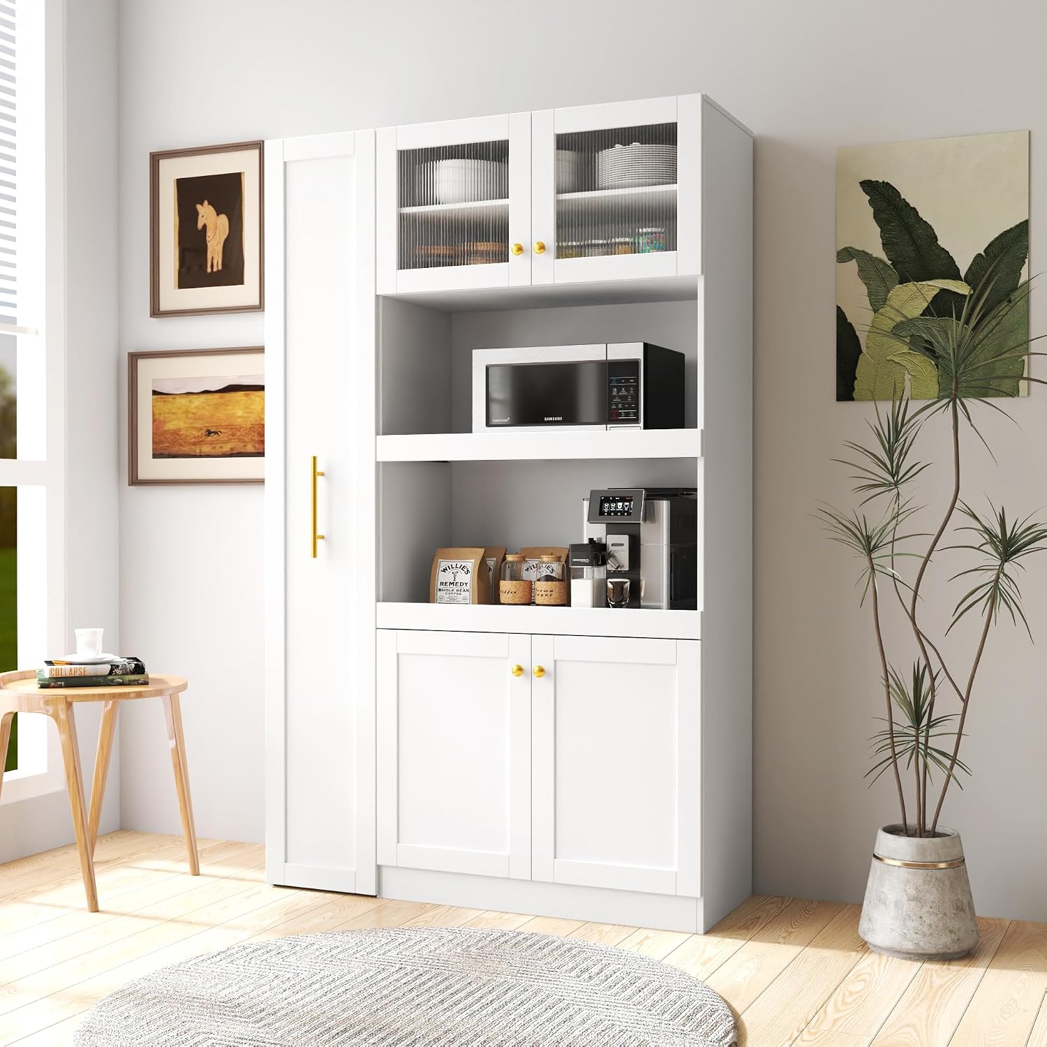 Ball & Cast 71″Tall Freestanding Kitchen Pantry Cabinet with 2 Pull-Out Shelves,Versatile Farmhouse Pantry Storage Cabinet w/Pull-Out Storage Shelf and 4 Doors,for Kitchen and Dining Room,White