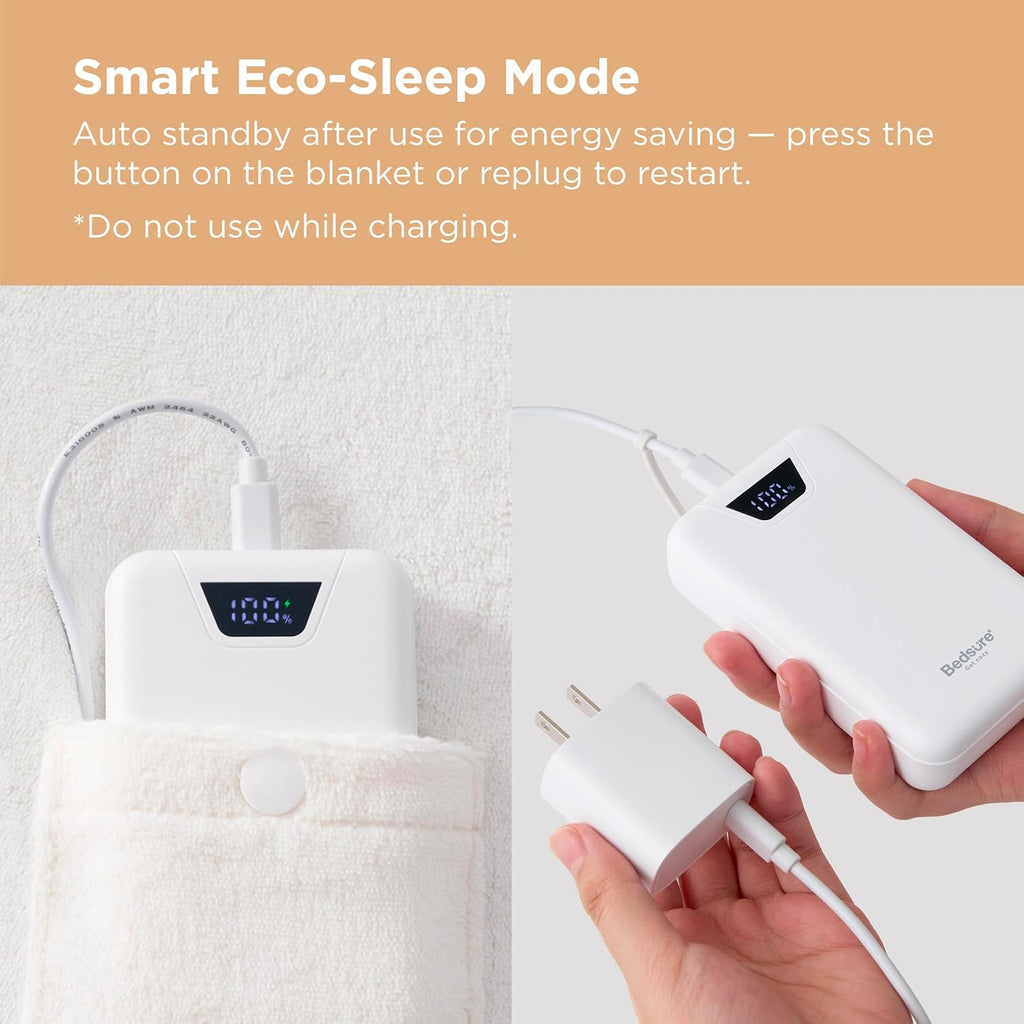 Bedsure Portable Heated Wearable Blanket Hoodie - Faux Cashmere Electric Blanket with 20000mAh Battery Pack, Cordless USB Heated Throw, Winter Gifts for Women, 4 Heat Levels & 4 Timers, 22'x43', Grey