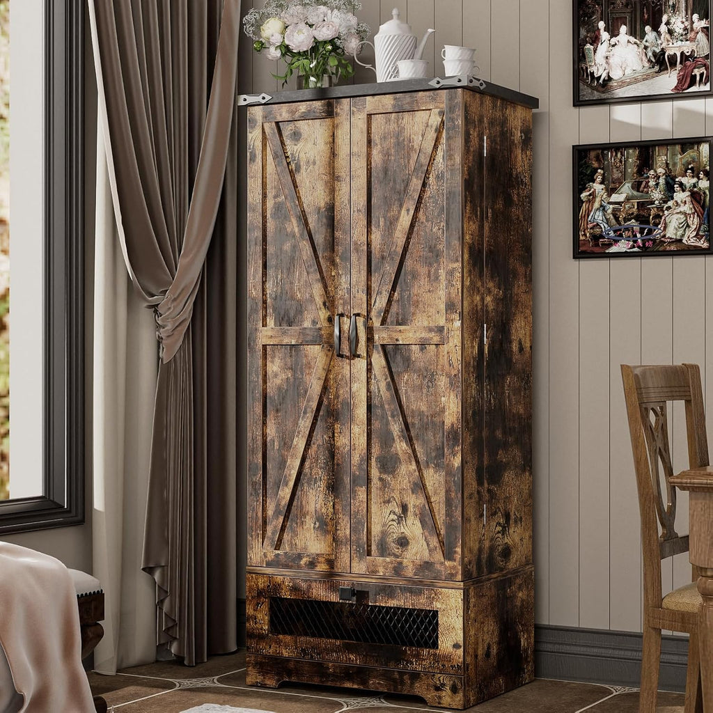 kepptory Pantry Cabinet with Adjustable Shelves and Drawer, Kitchen Cabinet Buffet Cupboards Storage for Home Office (Brown, 16' D x 24' W x 55' H)