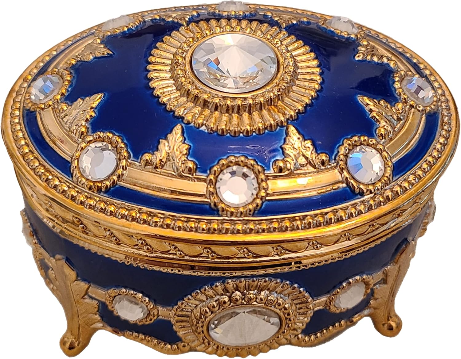 Splendid Blue Sparkling Music Box Jewelry Box with Austrian Crystals in Oval Shape Playing My Heart Will Go On from Titanic