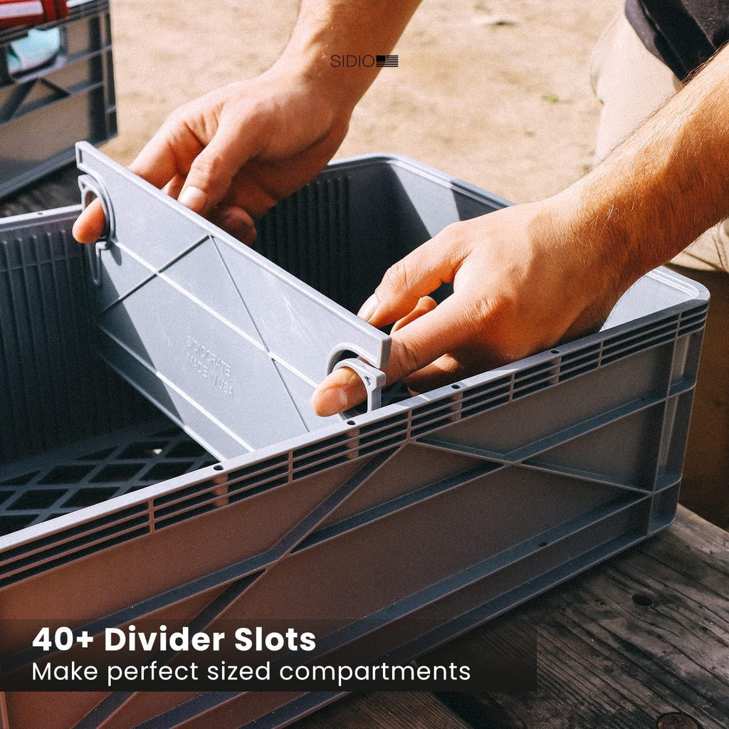 SIDIO CRATE Pro Pack - Two Full Size and One Half Size SidioCrate, Stackable Outdoor Organizer Storage Bins with Clear Lid and Dividers - Clear