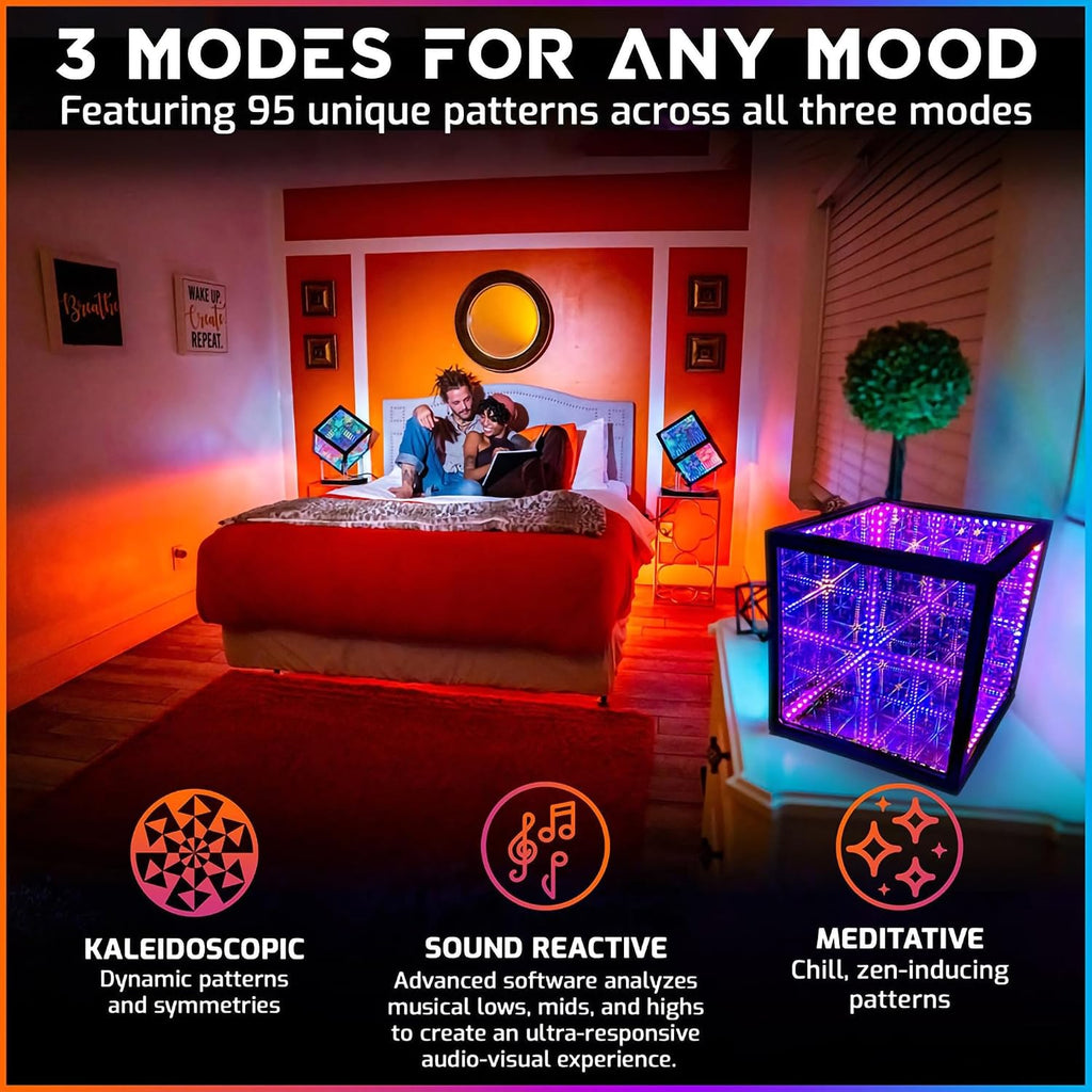 The Hyperspace Lighting Company HyperCube Infinity Cube LED Light - 10-Inch Sound Reactive Table Desktop Lamp - Cool & Creative RGB Multicolor Decorative Mirror Art Desk Night Light
