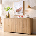 IFGET Curved Buffet Cabinet with Doors, 66' Large Sideboard Buffet Storage Cabinet with 4 Doors and Shleves, Modern Coffee Bar Station Wood Kitchen Table for Kitchen, Dining Room, Natural