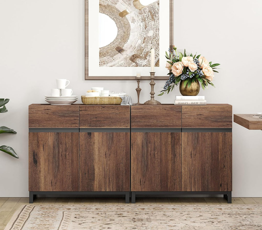 WAMPAT 2 in 1 Multifunctional Sideboard Buffet Cabinets, Modern Sideboard with Adjustable Shelf and Metal Base, Coffee Bar Cabinet Storage Cabinet for Living Room, Kitchen, Brown