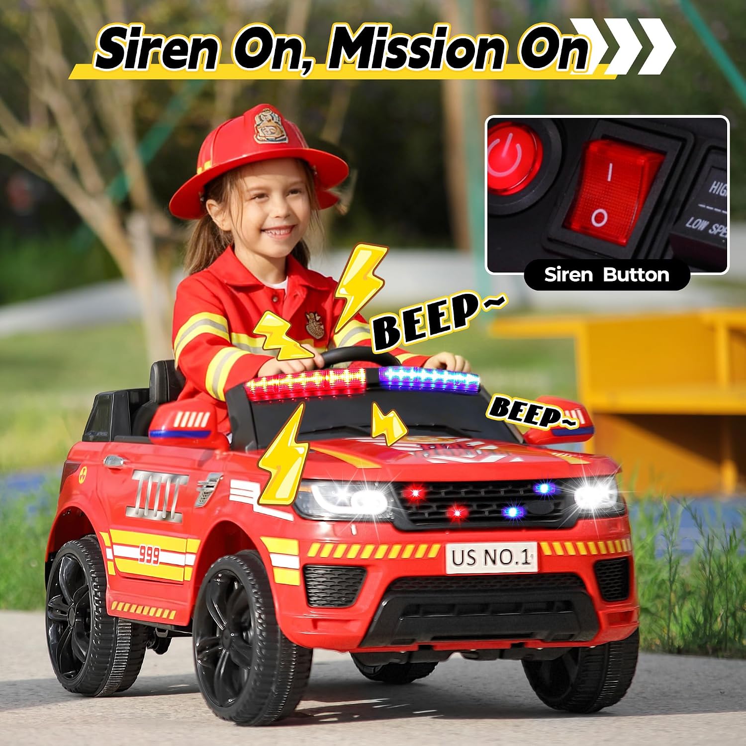 TOBBI Fire Truck Ride on Car 12V Electric Firetruck Battery Powered Vehicles for Kids to Drive with Remote Control, Bluetooth, Siren-Call, Walkie-Talkies for Toddlers Ages 1-8 Years, Red