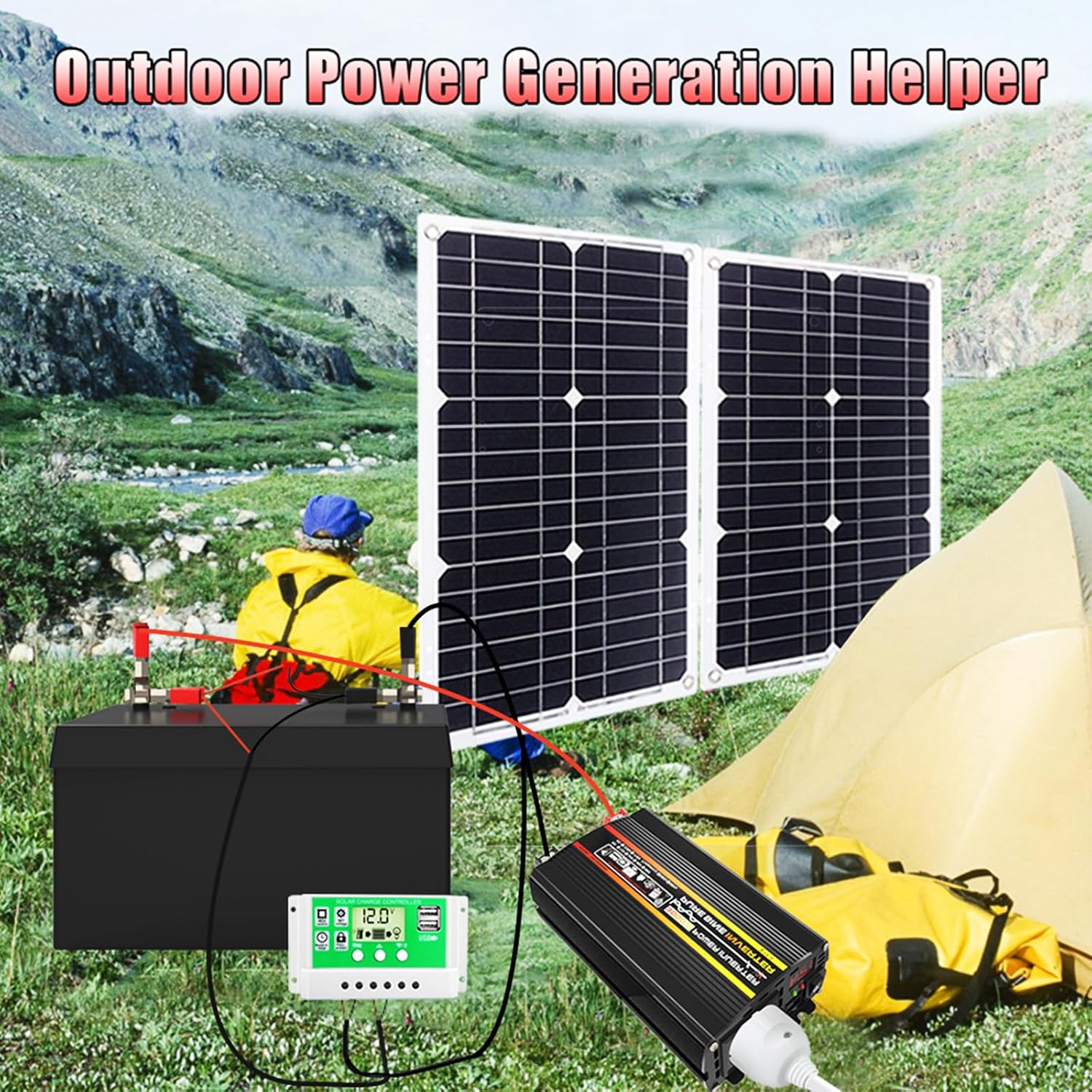 10000W Off-Grid Solar Power Kit for RVs & Boats, Pure Sine Wave Inverter with 50A PWM Controller, Emergency Power Solutions, Renewable Energy System