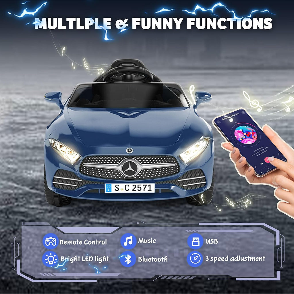 Licensed Mercedes-Benz CLS 350 12V Ride On Car Truck for Kids, Ride on Toys for Toddlers w/Parent Control, Spring Suspension, Power Wheels for Girls w/Bluetooth, Music, LED Lights (Blue)