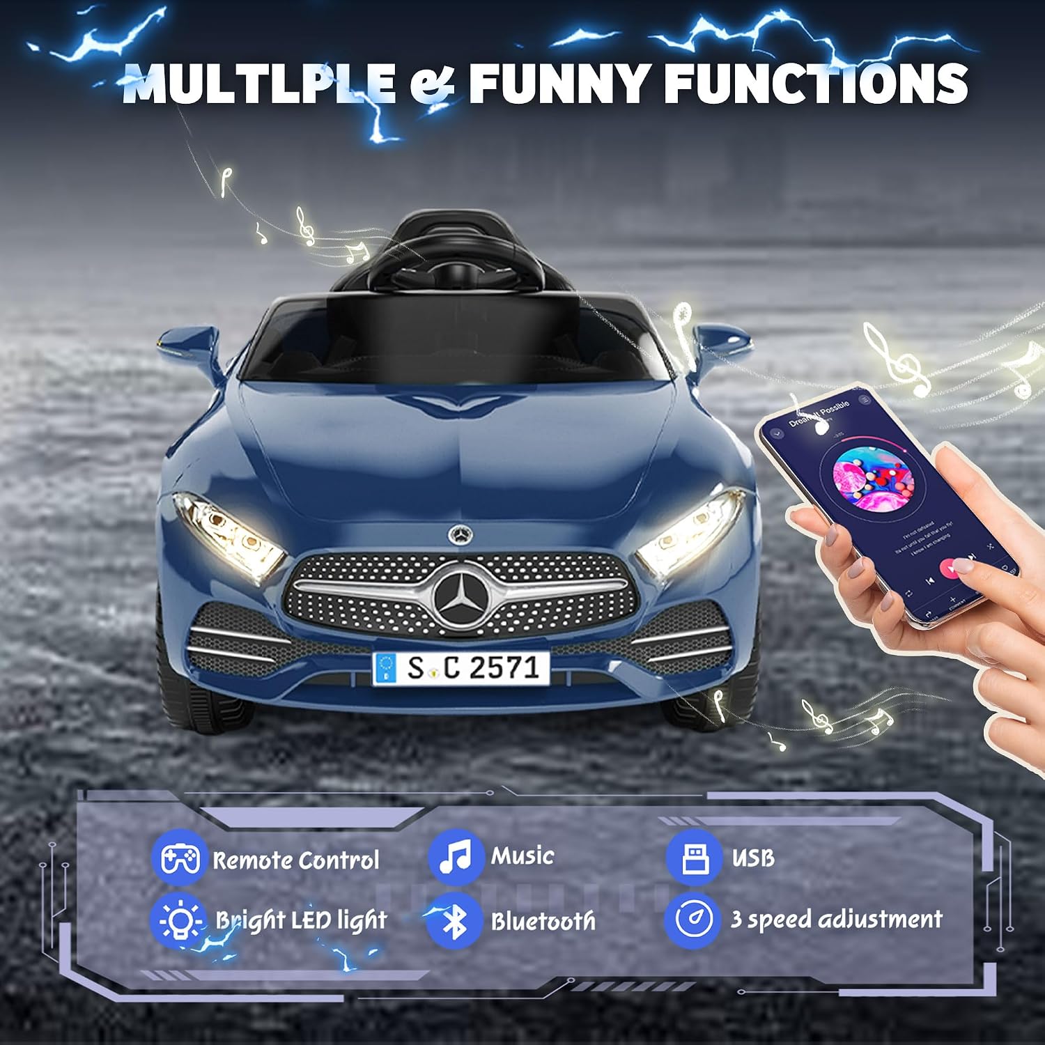 Licensed Mercedes-Benz CLS 350 12V Ride On Car Truck for Kids, Ride on Toys for Toddlers w/Parent Control, Spring Suspension, Power Wheels for Girls w/Bluetooth, Music, LED Lights (Blue)