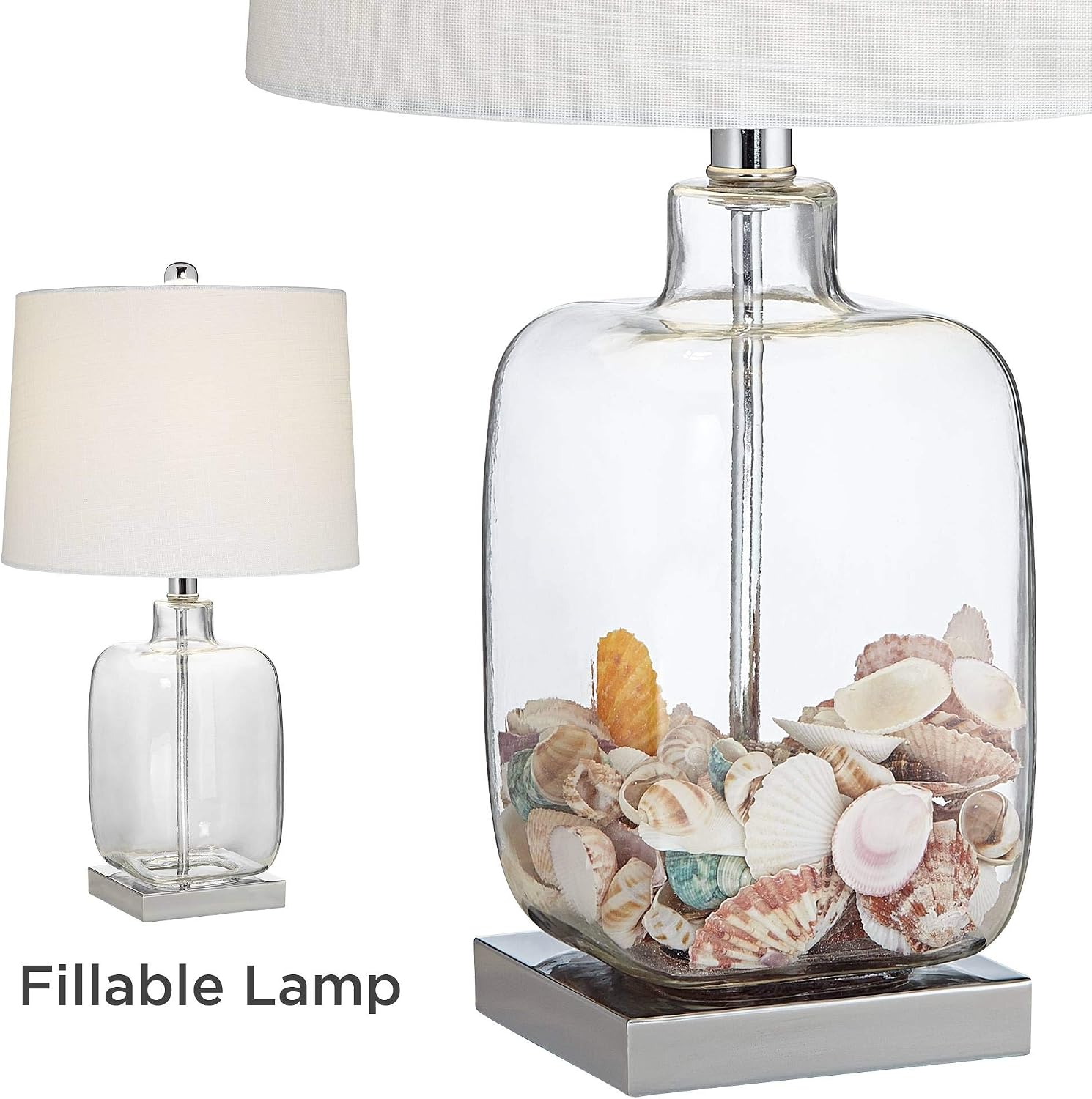 360 Lighting Coastal Country Style Accent 3-Way Table Lamp with Table Top Dimmer 21.75' High Clear Glass White Fabric Drum Shade for Living Room Bedroom House Bedside Nightstand Home Office Family