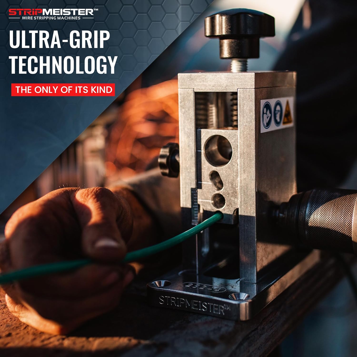 StripMeister Original Drill-Powered Wire Stripper – Wire Sizes Up To Ø3/4', Jam-Free, Copper Wire, Built for Safety, Speed, and Efficiency - Portable Wire Stripping Machine