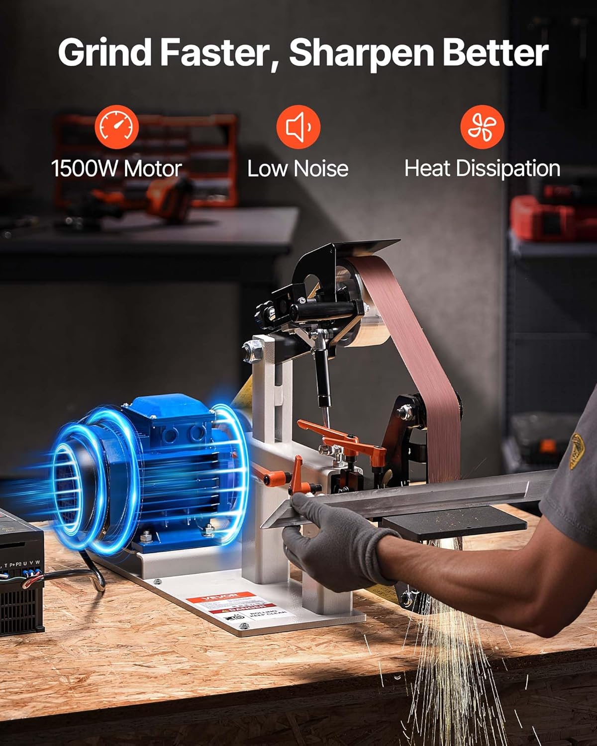 VEVOR 1500W 2HP Belt Sander Grinder, 2' x 82' Variable Speed Belt Grinder for Metalworking, 3-in-1 Belt Sander Polisher with 3 Grinding Moulds & Flat Platen Tool Rest for Knife Making