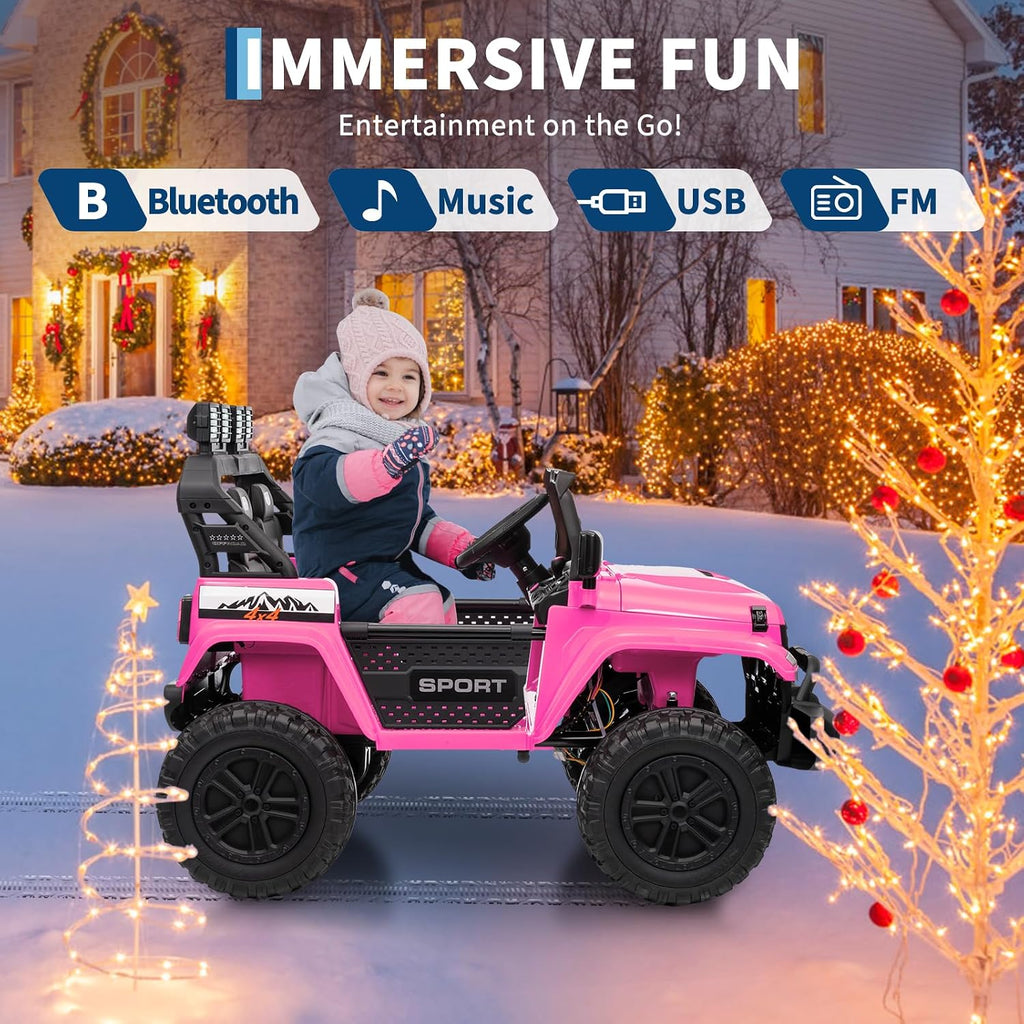 GarveeLife 24V Ride on Toys, 2 Seater Kids Ride on Truck Car, Parent Remote Control, 4WD 800w Motor, 3 Adjustable Speeds, Built-in Music Player, Kids Electric Ride on Toys with Easy Assembly, Pink