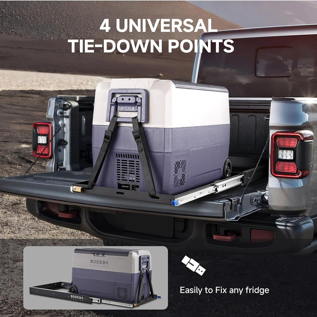 BODEGACOOLER Car Fridge Slide, Inner 29.4 x 17.2in, Vehicle Refriderator Slider with 4 Buckle Straps, Max 220 LBS/100Kg