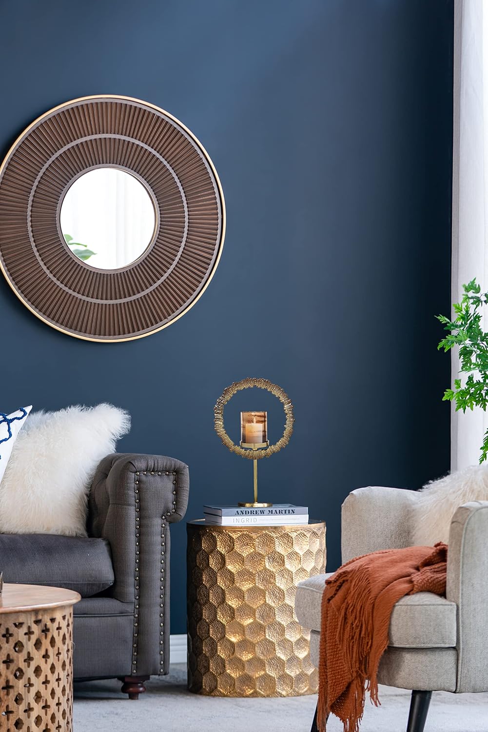 A&B Home Gold Ring Candle Holder - Large Candle Hoder with Glass Hurricane, Decorative Tabletop Lighting, Living Room Coffee Table Accent Piece Dining Table Centerpiece, 12' x 6' x 21'