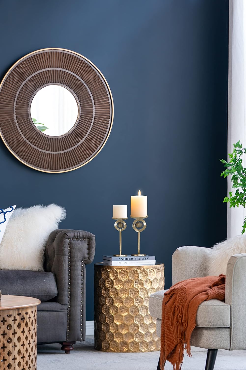 A&B Home Cut Stone Candle Holder Set - Set of 2 Aluminum Candle Holder with Stone, Decorative Tabletop Lighting, Living Room Coffee Table Accent Piece Dining Table Centerpiece, 9' x 5' x 13'