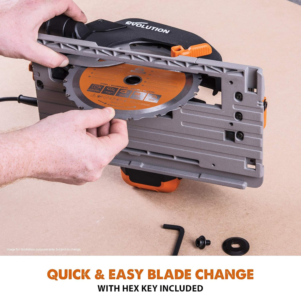 Evolution Power Tools R185CCSX Multi-Material Circular Track Saw Kit with 40' Track Included, TCT Blade Included, Cuts Wood, Plastic, Metal & More, 7-1/4 Inch