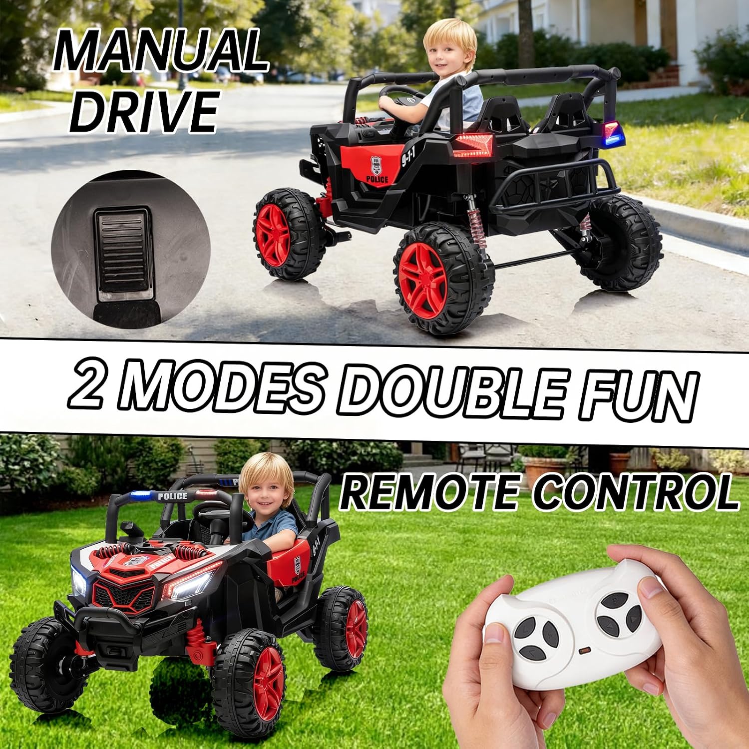 Kid Police 4WD UTV 24V Ride On Toys for Big Kids 2 Seater Ride On Toys Kids | 2 Seater Ride On Car for Kids Side-by-Side UTV Electric Cars for Kids Electric Ride Car Ride On Toys for Kids 4-8