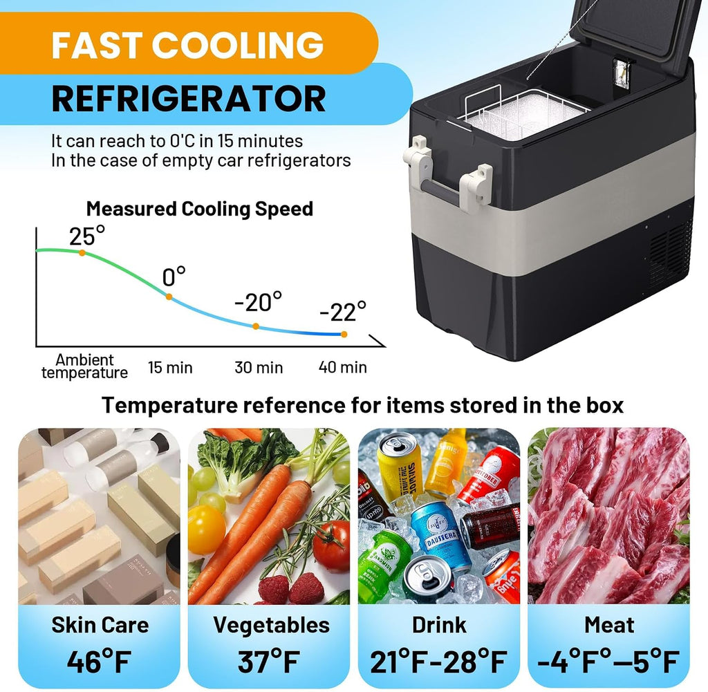 PrecisionAuto Portable Car Fridge Refrigerator 12v/24v - DC 110~240v AC Fridge Freezer for RV, Truck, Camping - 52 Quarts Electric Cooler for Vehicles Truck Van RV Camper SUV Boat Travel & Outdoor