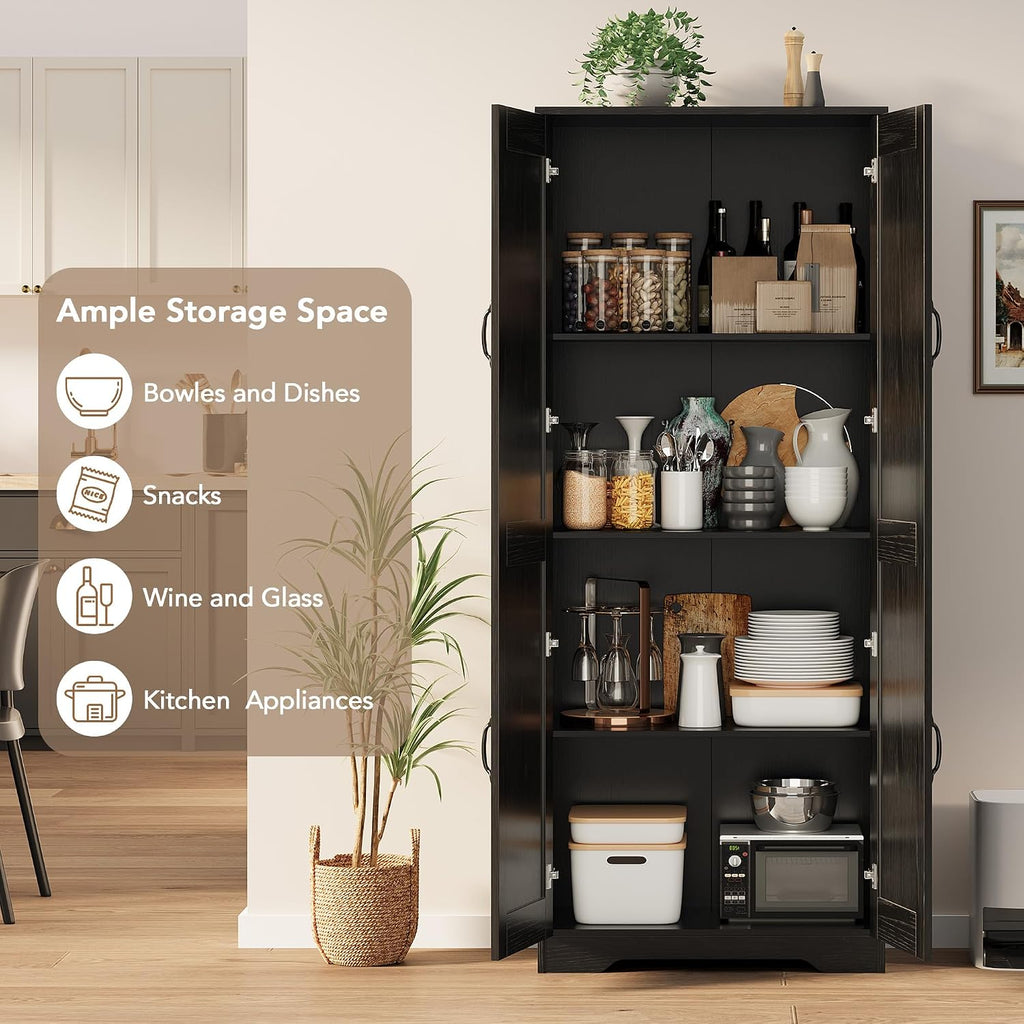 GAOMON Adjustable Shelf Storage Cabinet 60' Tall Black, 2-Door Pantry with Shelves for Kitchen Organization, Bathroom Storage, Living Room